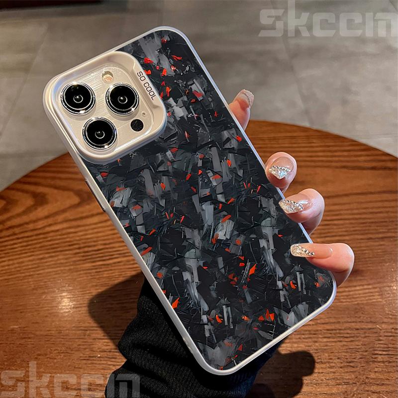 

Крутой матовый жесткий чехол для телефона с рисунком под углеродное волокно для iPhone 16 16E 15 14 13 12 11 Pro Max XS XR 8 7 Plus, противоударный чехол с гальваническим покрытием iPhone 16 Pro Max белый