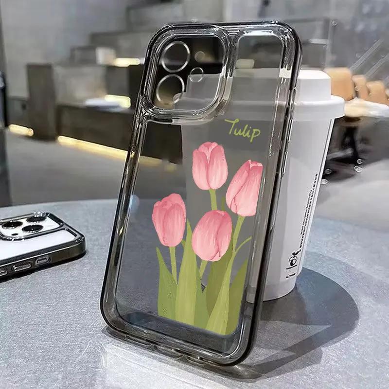 Tulip Flower Phone Case For iPhone16 14 Pro Max Case For iPhone 11 12 13Pro Max Mini XR 7 8 14 Plus XS Max X SE Soft Clear Cover