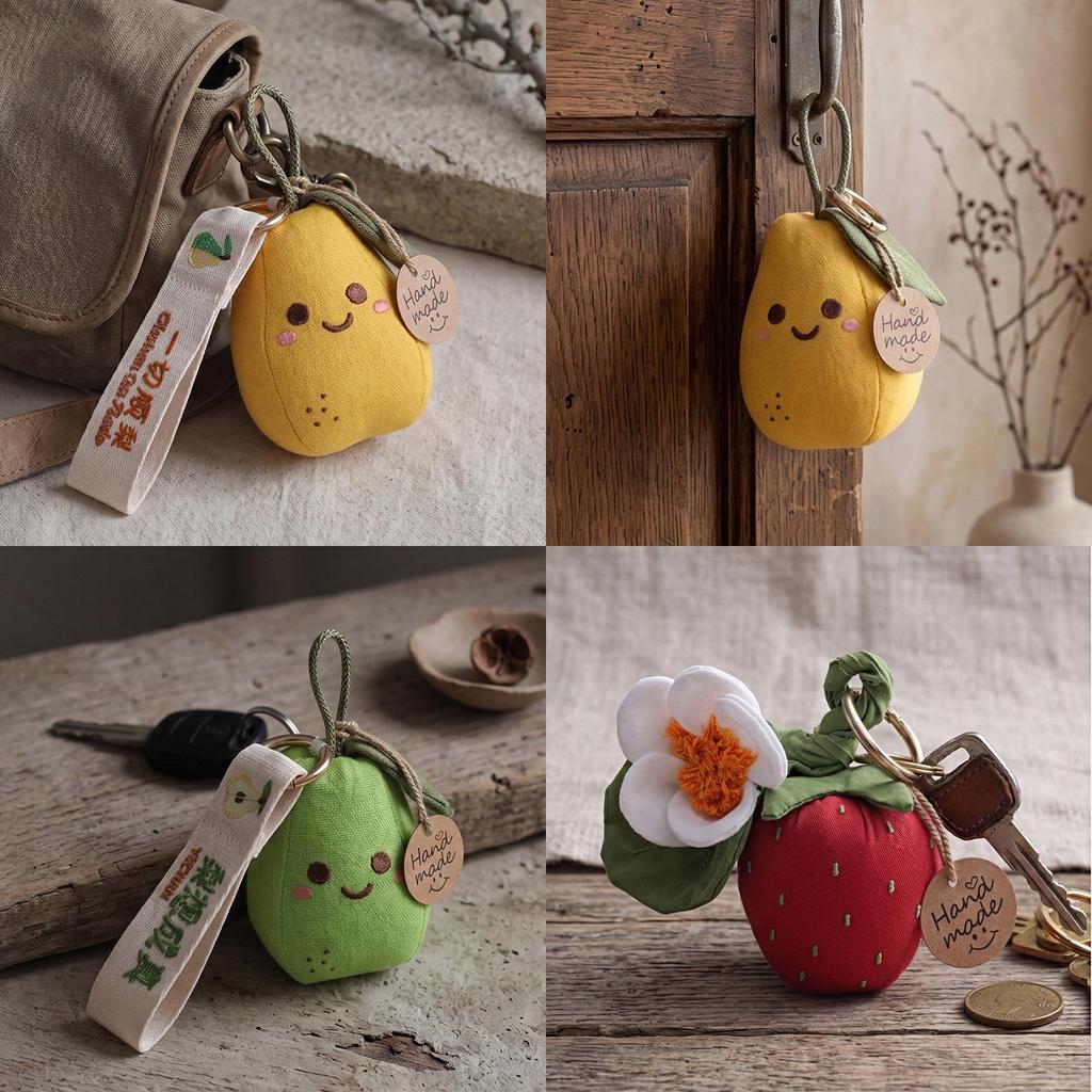 Apple And Pear Plush Keychain With Polyester Material For Cute Gift And Decoration