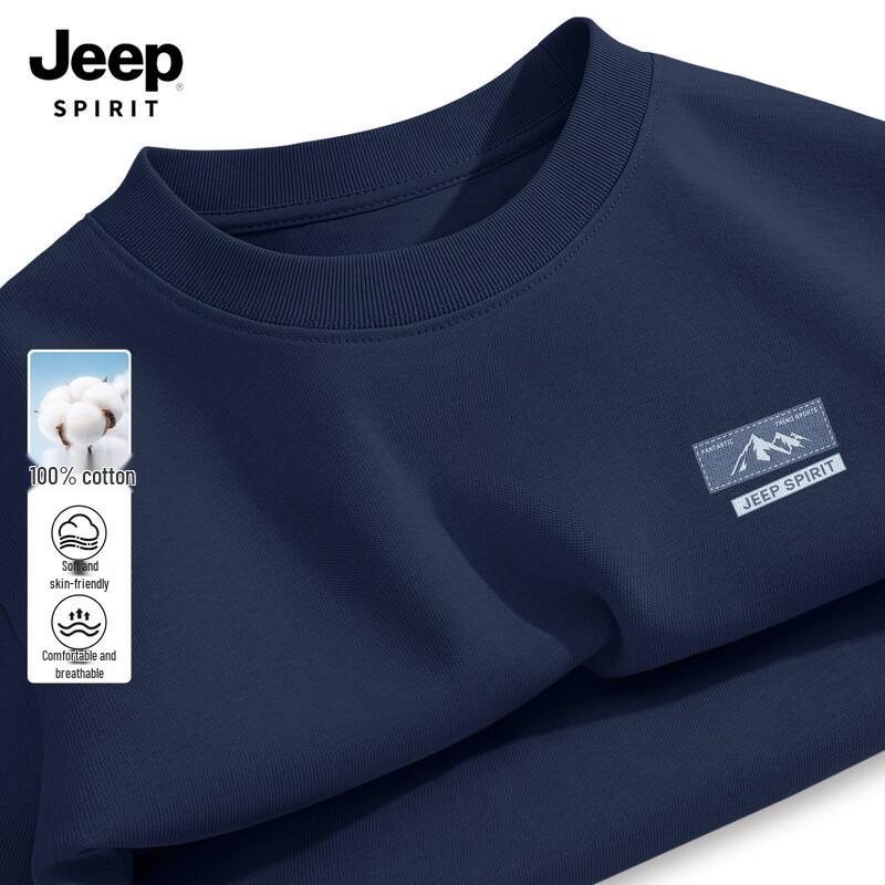 JEEP SPIRIT Men's 2026 Casual Pure Cotton Long-Sleeve Round Neck T-Shirt