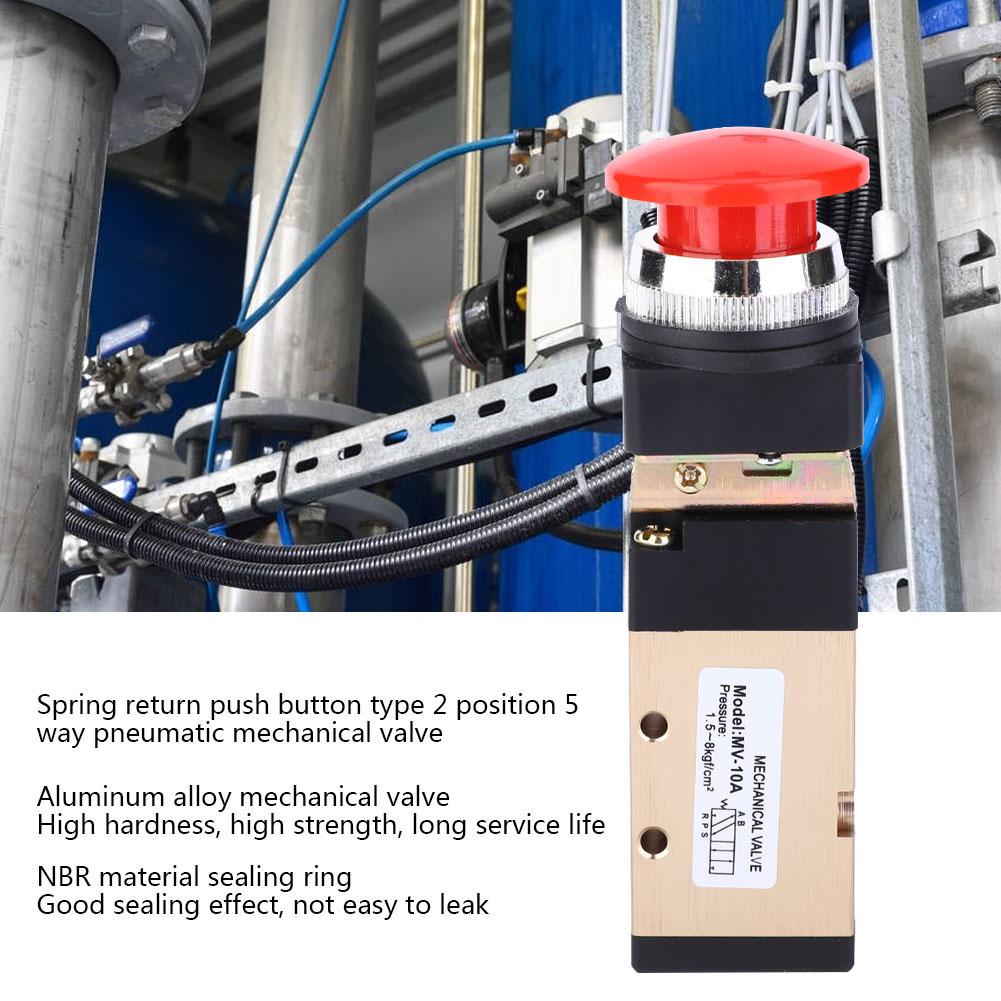 MV 10A Pneumatic Mechanical Valve 2 Position 5 Way Spring Return Push Button 1 4in PT Reversing Valve