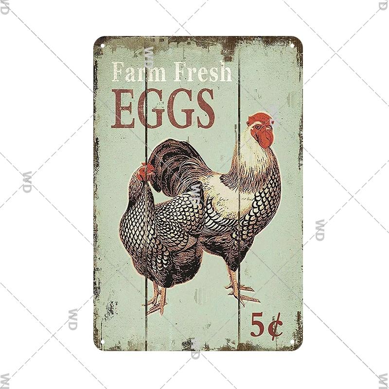 Metallskyltar Färska Ägg Fluffy Butt Hut Kyckling Retro Plåtskylt Vintage Rolig Utomhus Väggplakett Trädgård Gårdsskyltar Hönshus Dekor