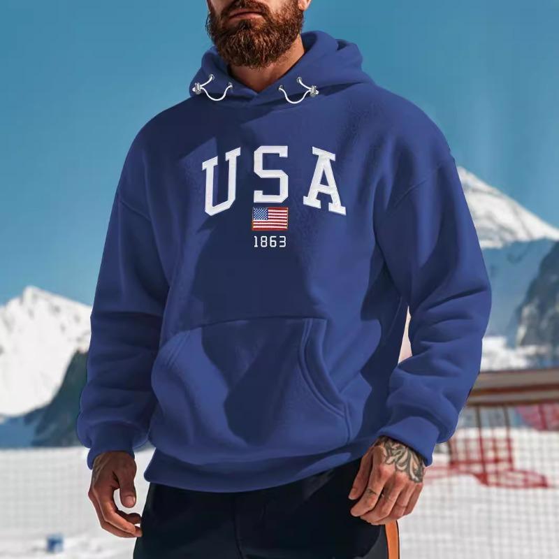 

Мужской модный флисовый худи с капюшоном, утолщенный, повседневный, спортивный, с вышивкой XXXL синий