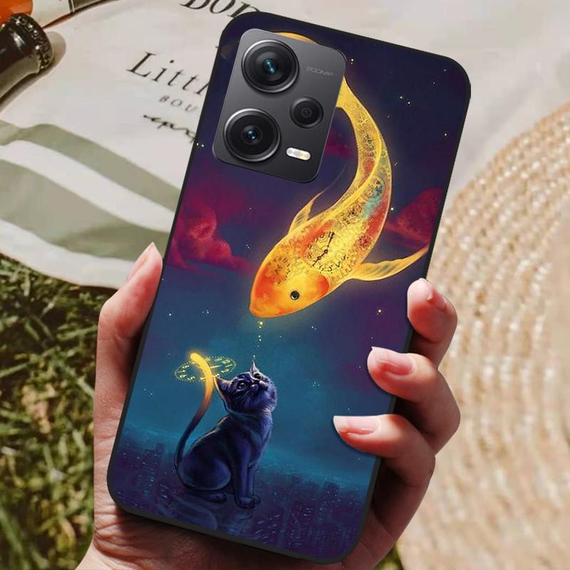 For Redmi Note 12 Pro 5G Case Note12 Covers Soft TPU Black Silicone Cover for Xiaomi Redmi Note 12 Pro+ 5G Plus Cartoon Painted