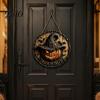 Retro Mysterious Forest Sign Halloween Witch Hanging Sign, 8" Round Wooden Door Autumn Witches Rustic Holiday for Home Front Porch Decoration Harvest