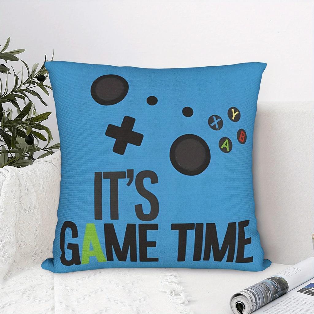 Its Game Time D Flat Printed Peach Skin Pillowcase Video Gamer Cushion Cover for Game Room Boy Bedroom Sofa Couch Home Decor