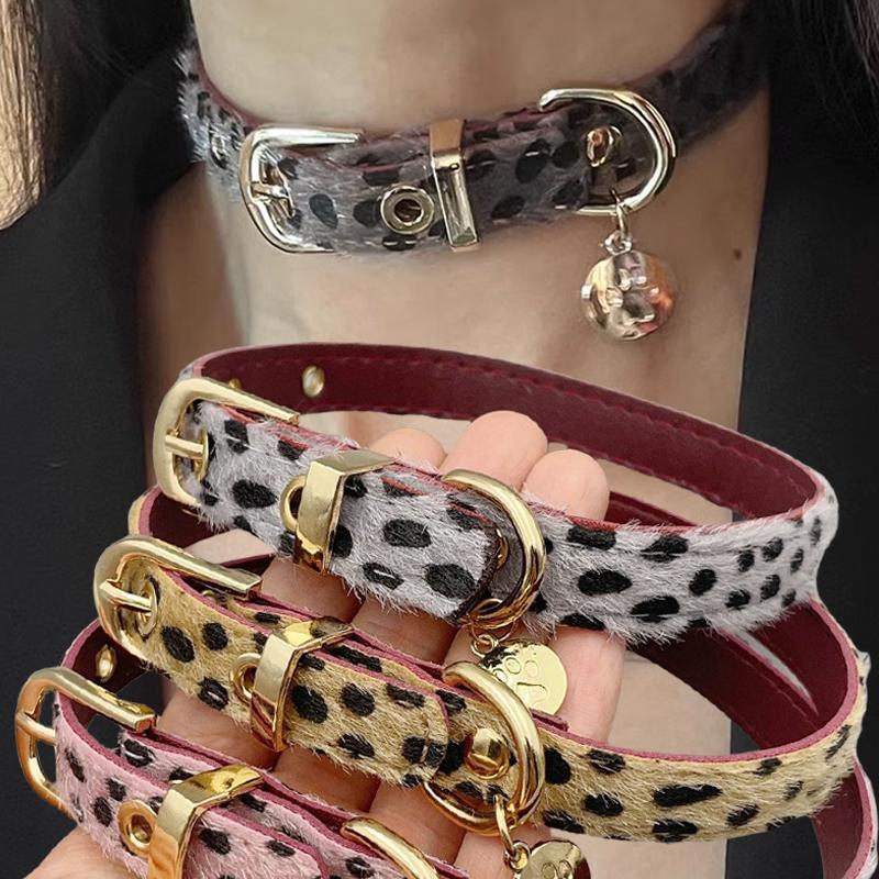 Y2k Sweet Cool Punk Puppy Footprint Tag Leopard Pattern Horse Hair Choker Collar Leather Neck Belt Party Necklace