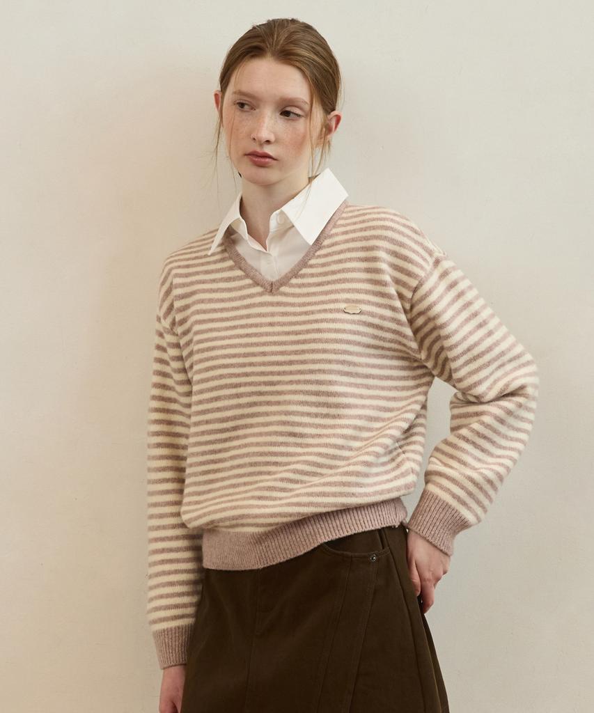 ADAUL Warm Touch Stripe V Neck Knit - 6Color