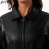BITCED Fashionable Oversized Leather Jacket for Women Long-Sleeve Collared Spring/Fall Coat