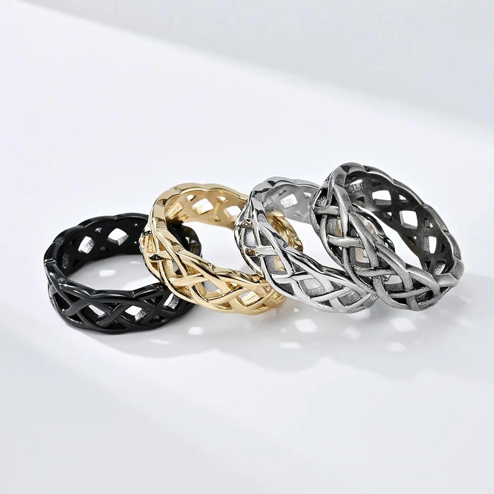 Cool Celtic Eternal Weave Ring Stainless Steel Titanium Twined Hollow Out Black Gold Plated for Men Women