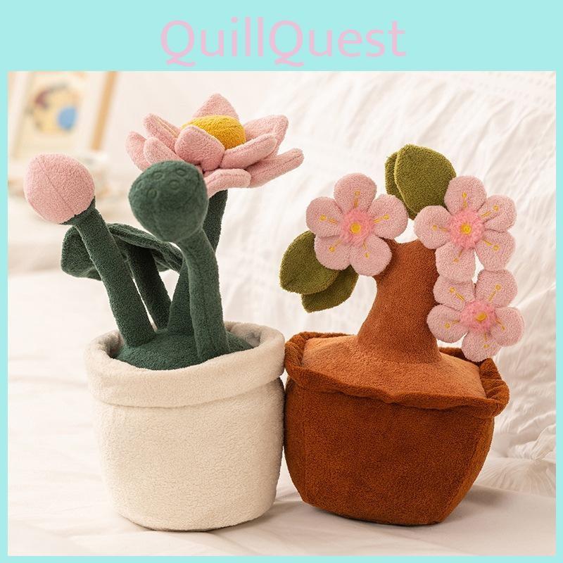 Tulips Roses Peach Blossoms Lotus Flowers Plush Potted Plant Toy For Kids Gift