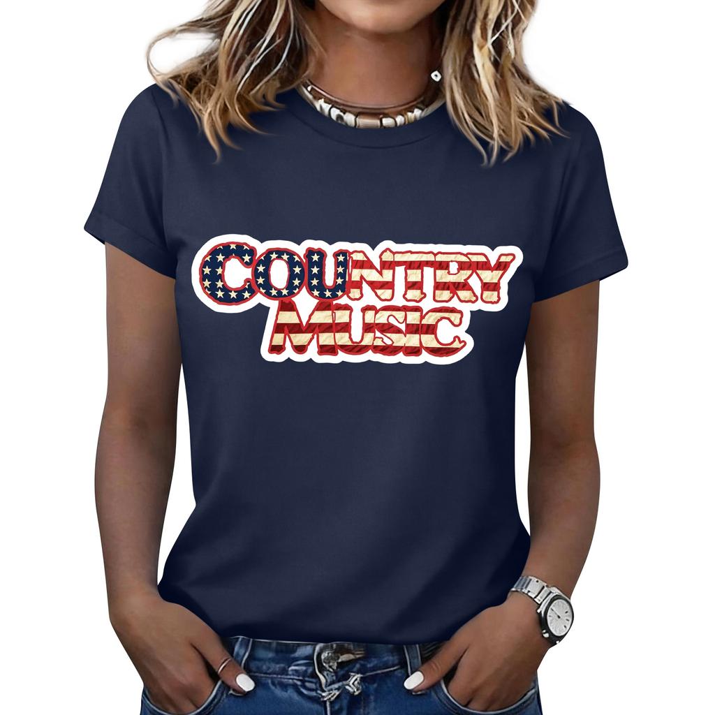 Women's Fashionable Casual Music Festival Print Round-Neck Short-Sleeve T-Shirt