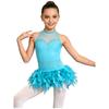 Kids Latin Dance Costume Glittery Rhinestone Feather Leotard Sleeveless Backless Mesh Patchwork Bodysuit for Competition Recital
