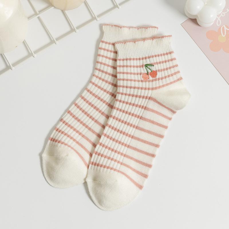

5/10 пар повседневных весенне-летних носков для детей с коротким манжетом, свежие полосатые, цветные, носки-лодочки, академический стиль, милые носки с вышивкой в виде цветов 5 Pairs