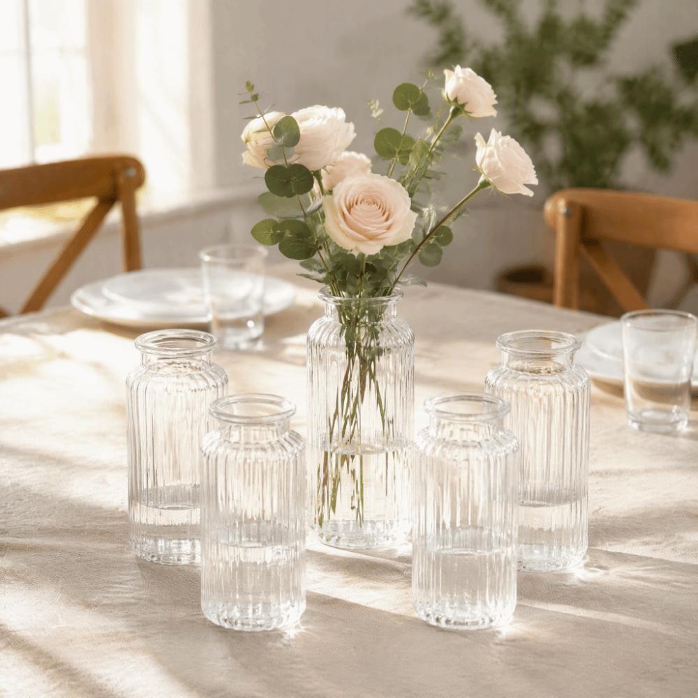 Nordic Style Clear Flower Vase Ribbed Design Cylinder Vases Modern Flower Arrangement Living Room