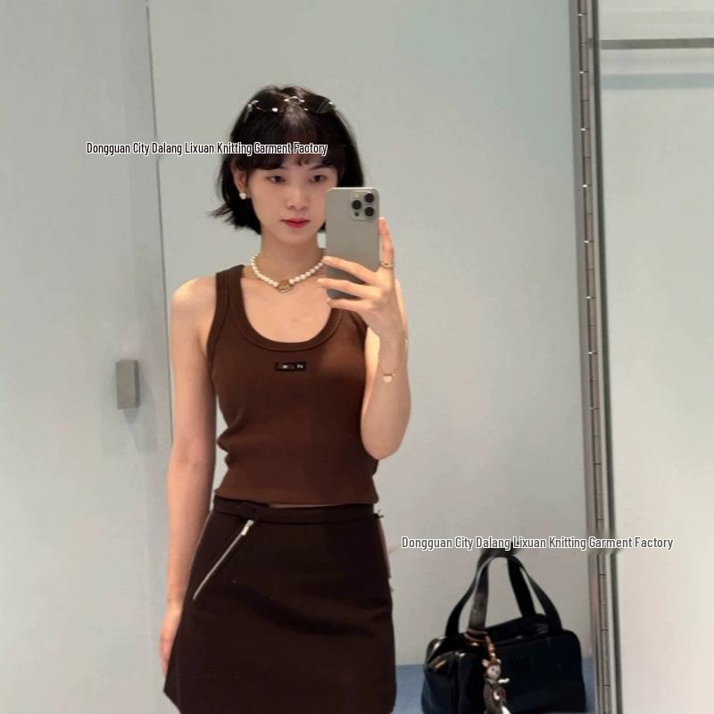 Miu Women's Embroidered Letter Vest - Summer 2026 Slim Fit, Versatile, Trendy Jacquard Innerwear