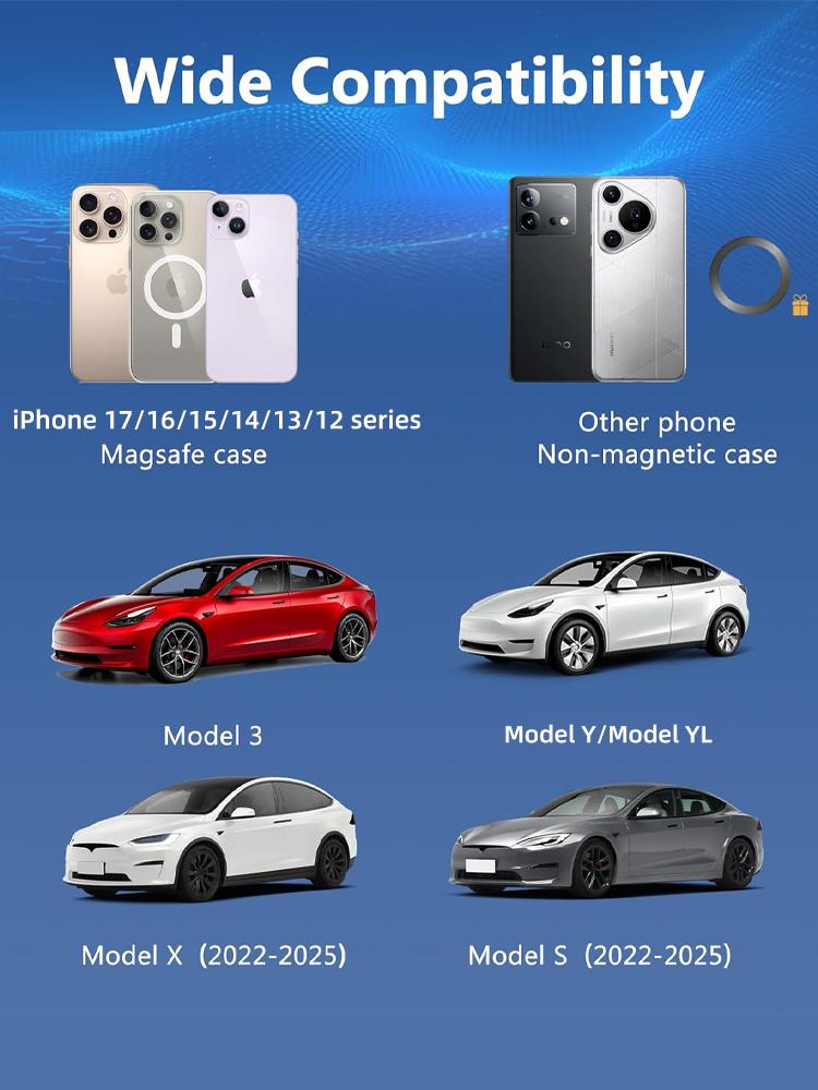 For New Tesla Model Y Launch 2025 Model 3 HIGHLAND 2025 BYD Car Phone Mount Holder 15W Magnetic Magsafe Wireless Charger