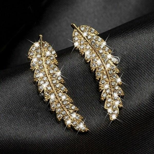 New Arrival Leaf Feather Stud Earrings For Women Wedding  Angle Wing CZ  Silver Needle Earrings Brincos Xmas Gifts