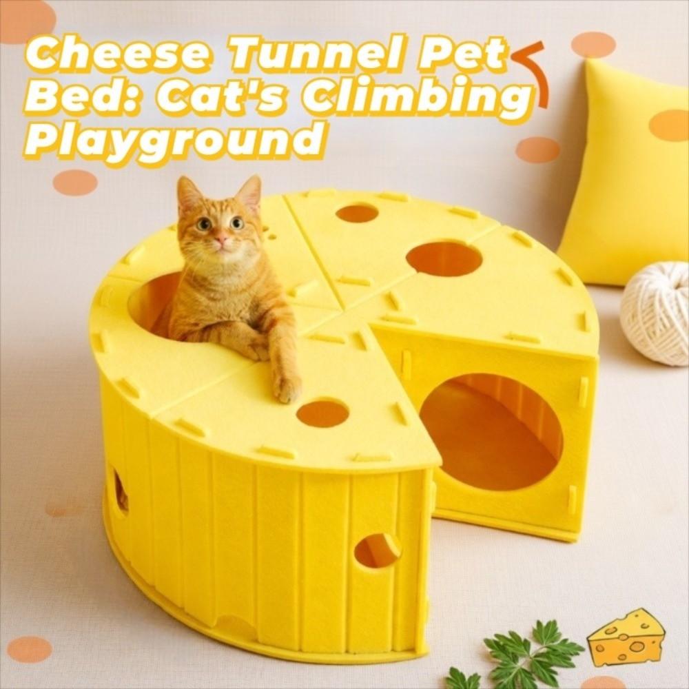 Cama Tunnel de Queso Desmontable Resistente al Desgaste Casa de Queso para Gatos Cama para Gatos de Fieltro que no Suelta Pelo para Gatitos