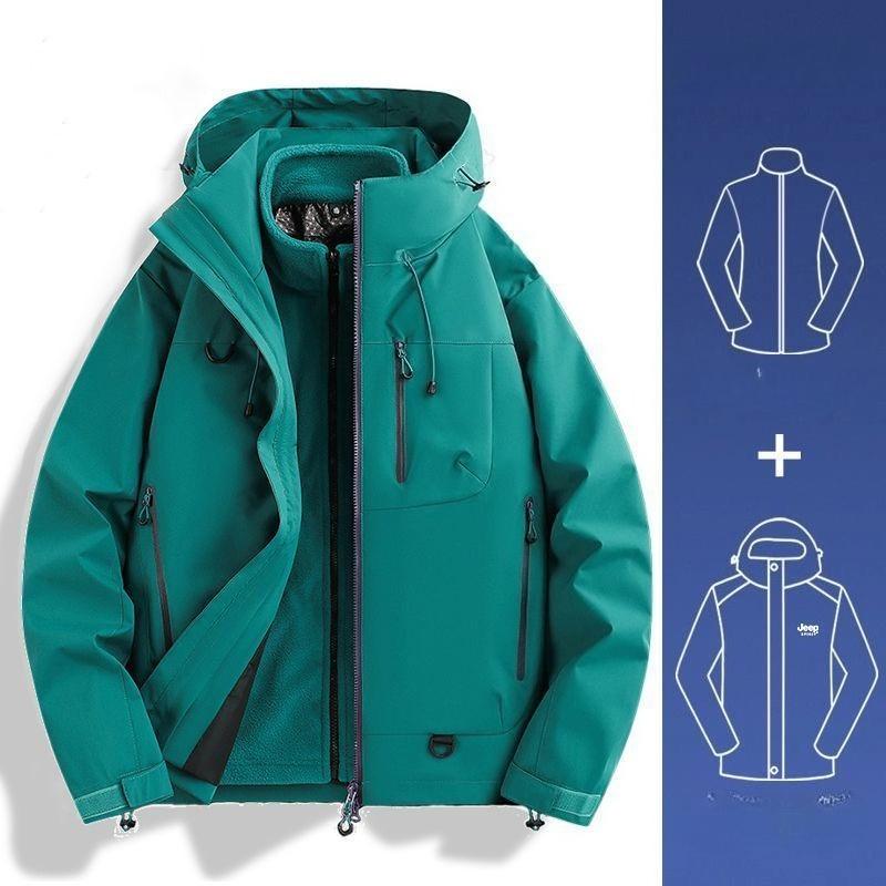 Detachable Hooded Raincoat Windproof Waterproof Jacket for Hiking Camping Outdoor Sports Men Women Three in One