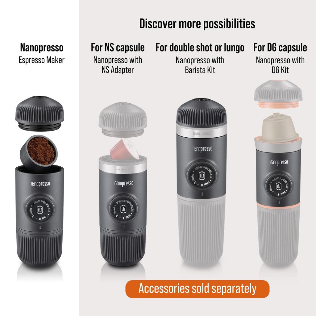 Genuine WACACO Nanopresso Portable Mini Espresso Maker for Pressed Coffee Includes Case Powder,