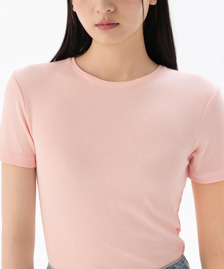 MUSINSA STANDARD WOMAN Women'S Ribbed Slim Fit T-Shirt [Rose Water]