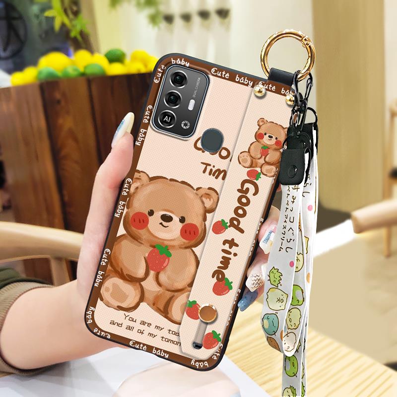 Phone Holder Protective Phone Case For ZTE Blade A53 Pro Durable Cute Back Cover Lanyard Anti-dust Fashion Design Ring