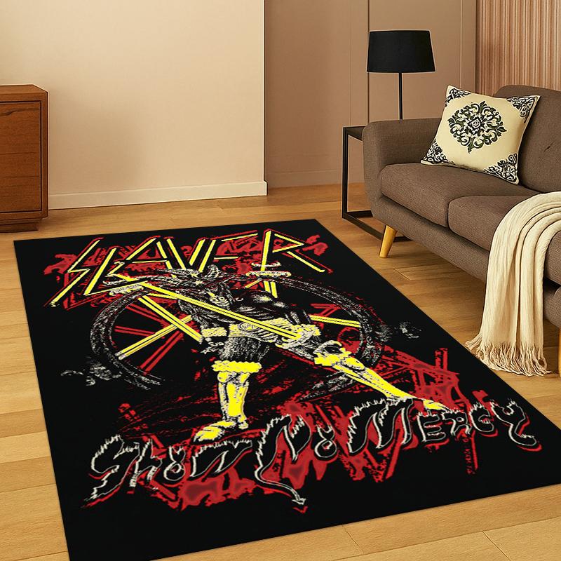 3D Slayer Heavy Metal Rock Band Schild Teppich Teppich für Schlafzimmer Wohnzimmer Sofa Fußmatte Heimdekoration, Kinder Spielbereich Teppich Rutschfest
