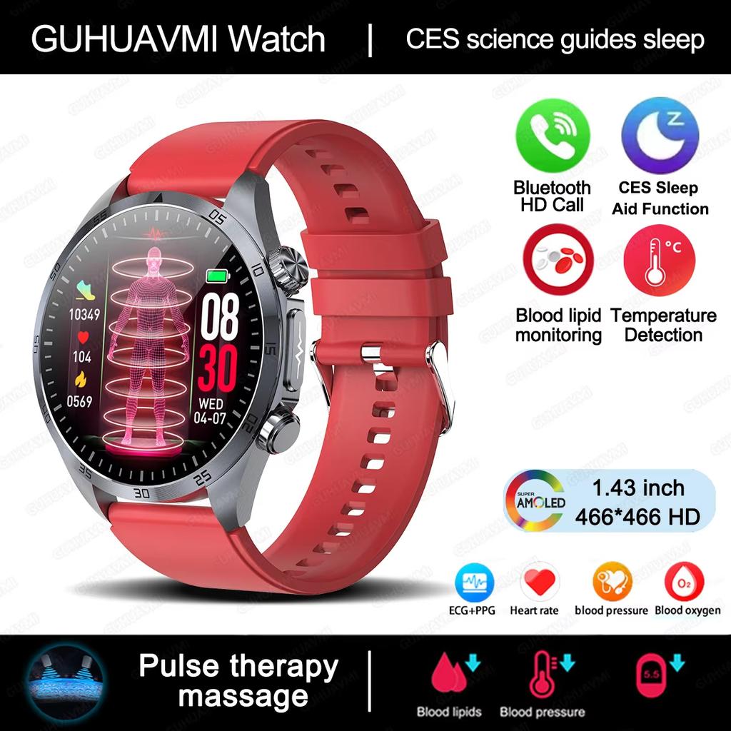 2025 New CES Science Sleep Aid Smart Watch Men Laser Treatment Three High ECG+PPG Body Temperature BT Call Health Smartwatches