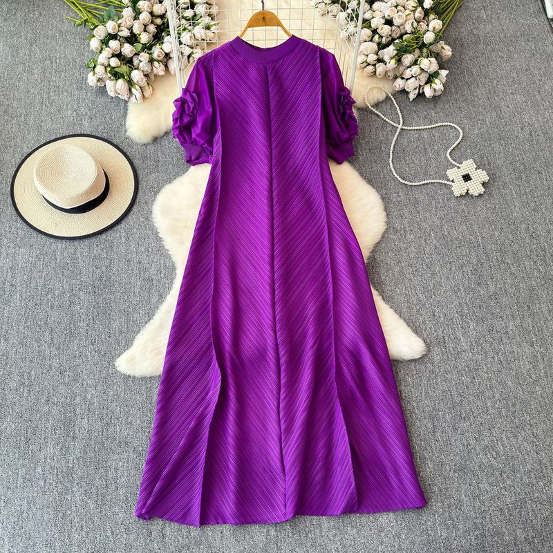 

Sanzhai Ruched Fancy Dress Women s Plate Flower Loose Slim Looking French Plus Size Dress Elegance Elegant Long Dress Purple All yards