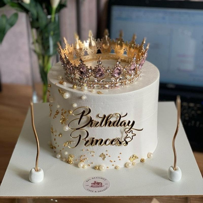 Gold Silber Acryl Kuchenaufsätze Dekorationen Happy Birthday Königin Prinzessin für Mädchen Geburtstagsparty Dessert Buchstaben Dekoration
