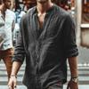 New Arrival Men's Solid Colour Casual Stand Collar Long Sleeve Shirt Linen Cardigan