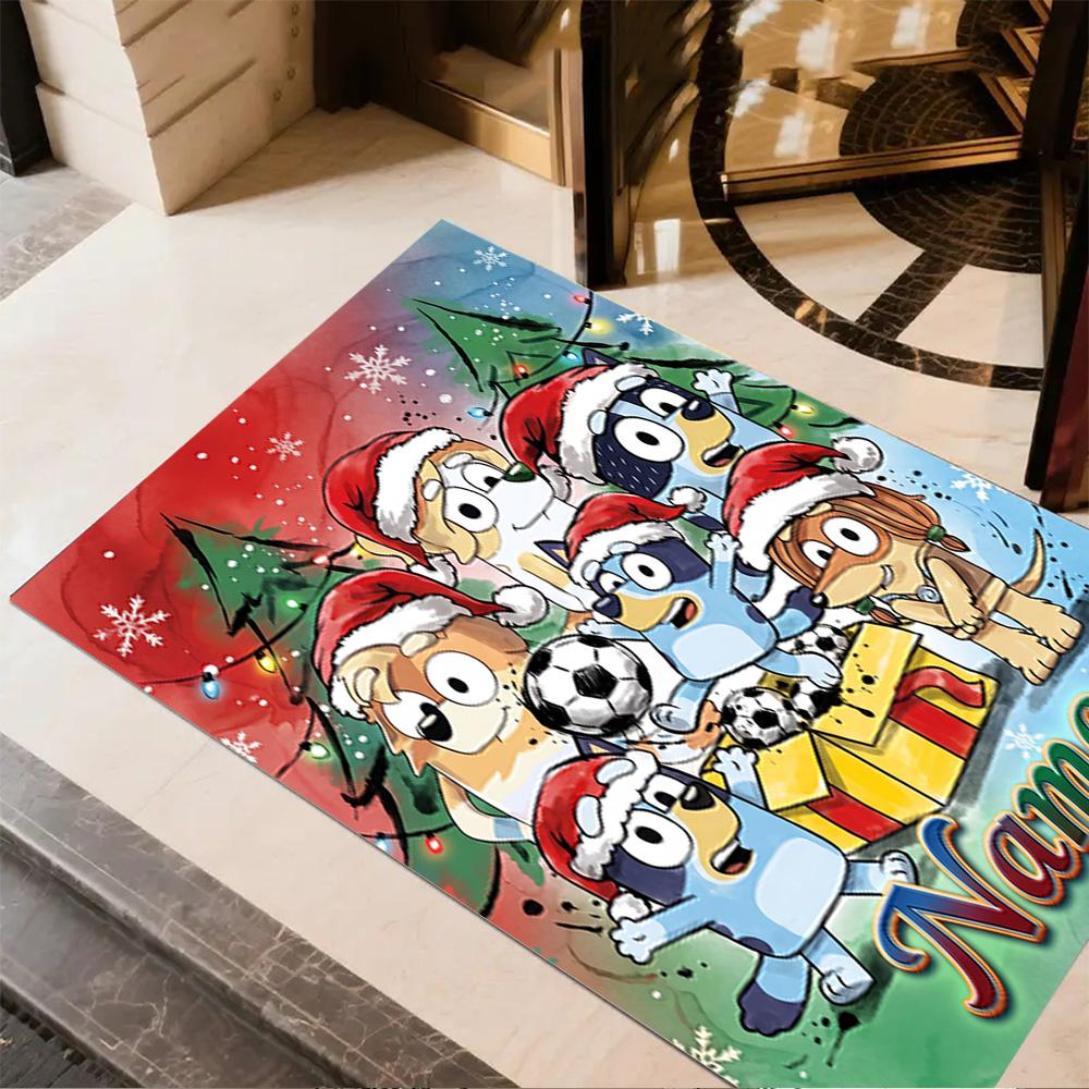 Christmas Penguins Celebration Customizable Name Floor Rug Office Rug Design for Living Rooms Dining Room Outdoor Kitchen Anti-slip Rug