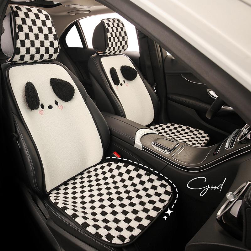 Cartoon Pochacco Grid Winter Plush Universal Car Seat Cushion Covers Skin Friendly Comfortable Puppy Design Car Accessories