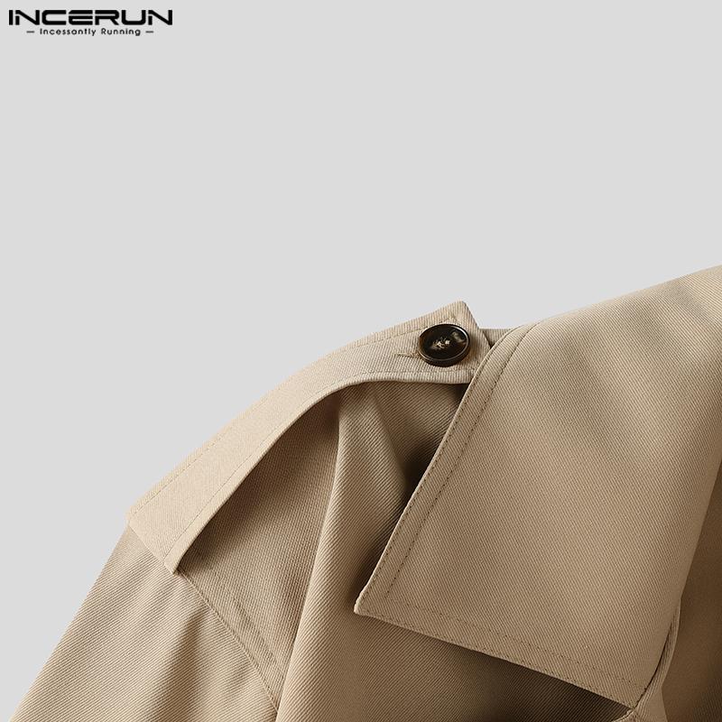 INCERUN Ovesized Men Lapel Neck Long Sleeve Buttons Up Short Windbreaker Coats