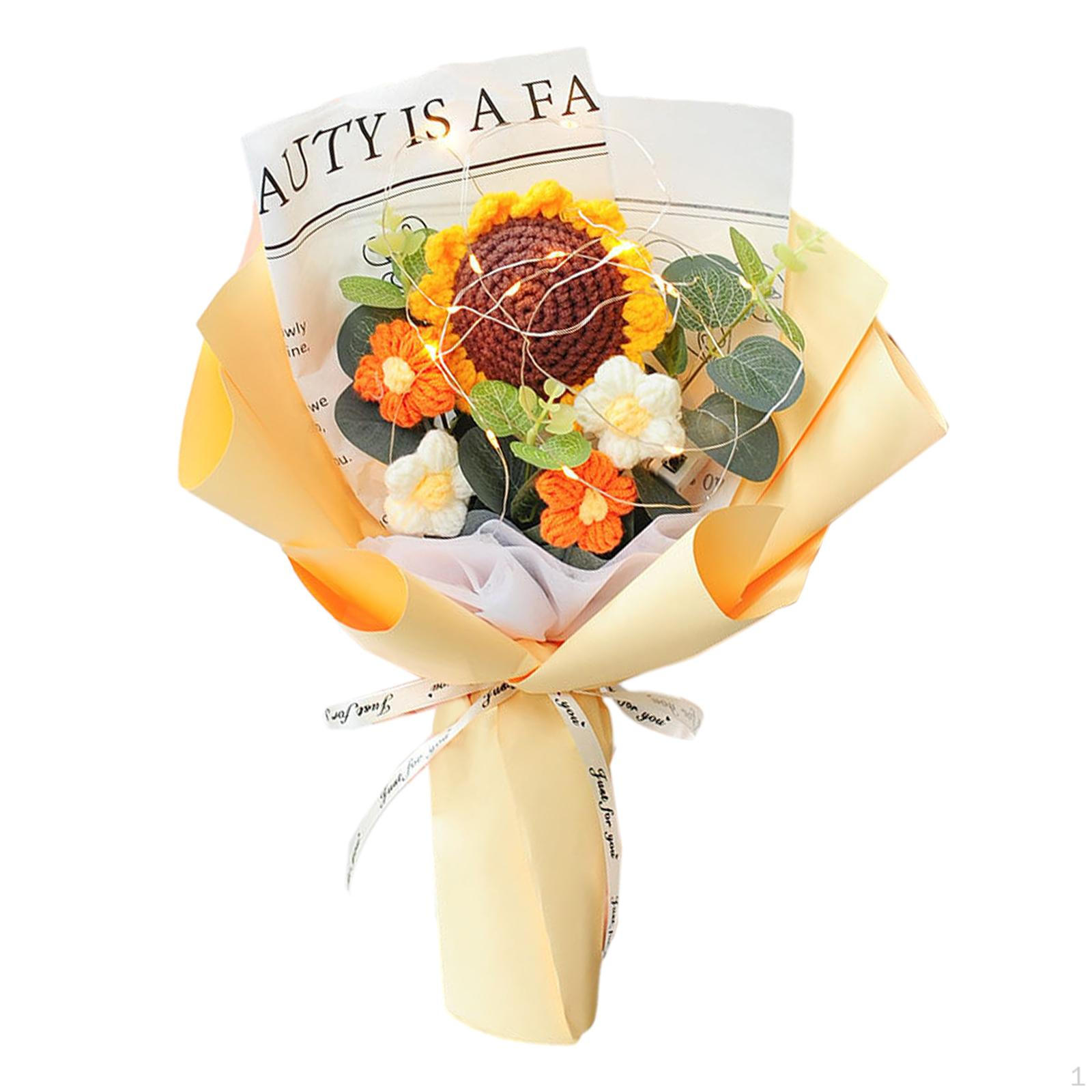 Completed Crochet Flower Bouquet Artificial Flowers Woven for Cafe Valentines Day yellow