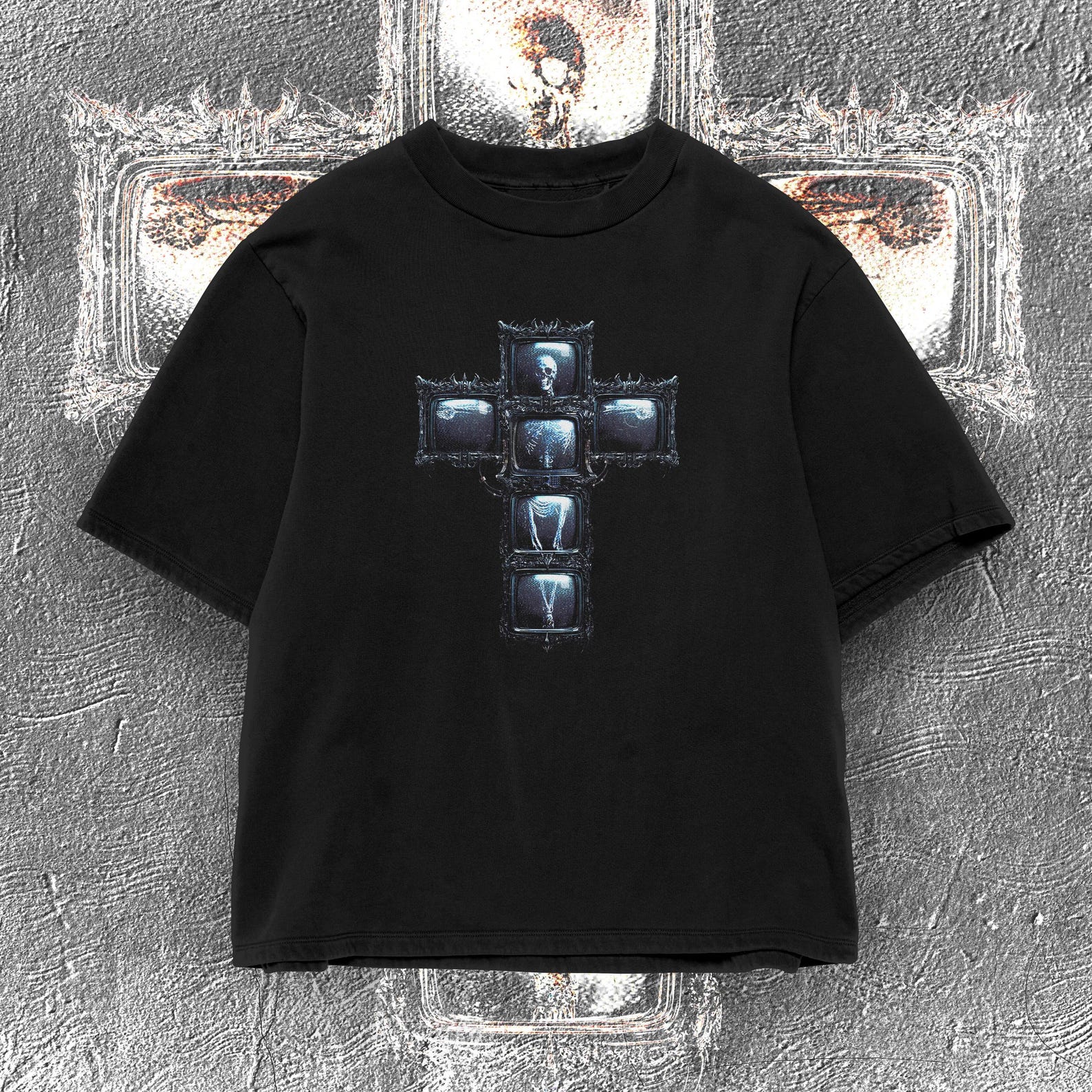 Y2K Gothic Cross Graphic Tee | 2000s Retro Heavyweight Cotton Shirt 3XL