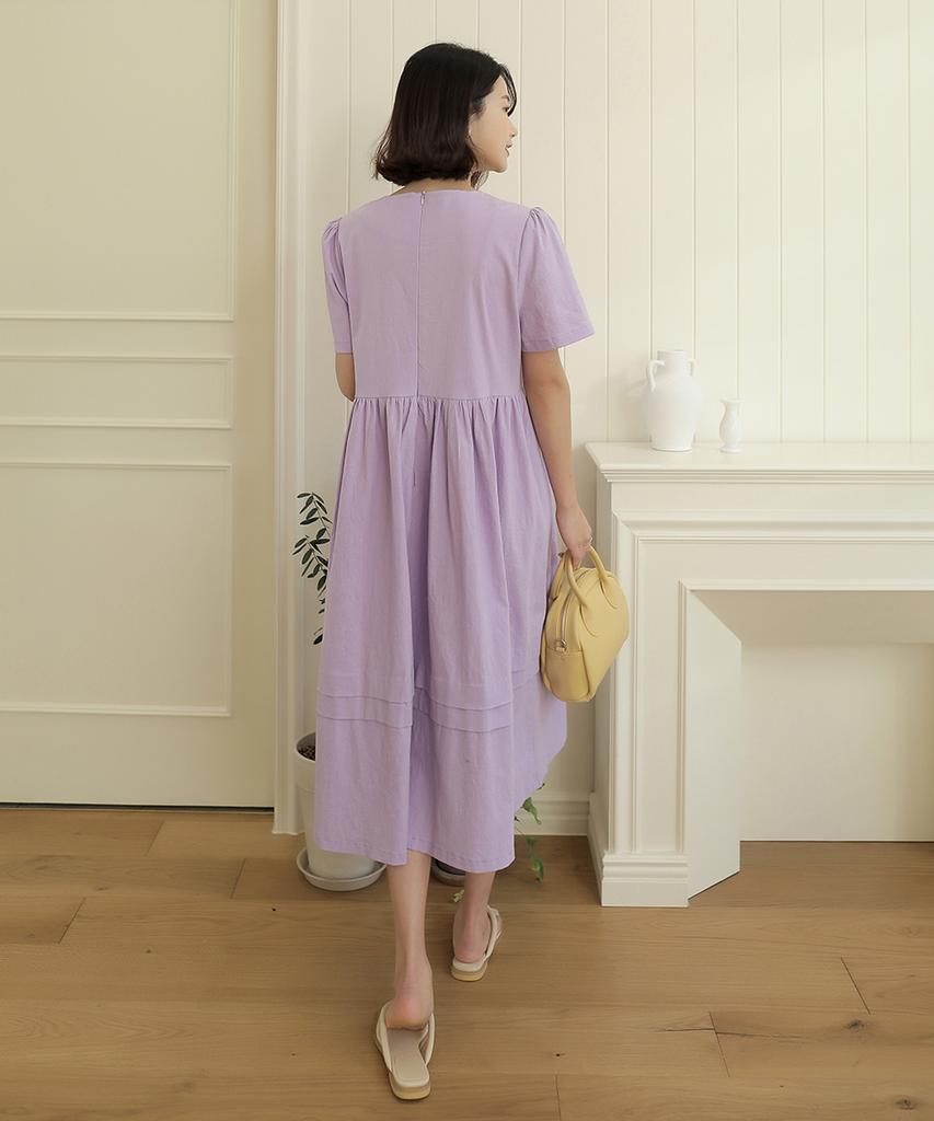 Ppaeppae V-Neck Fine Pleated Medium-Length Linen Dress