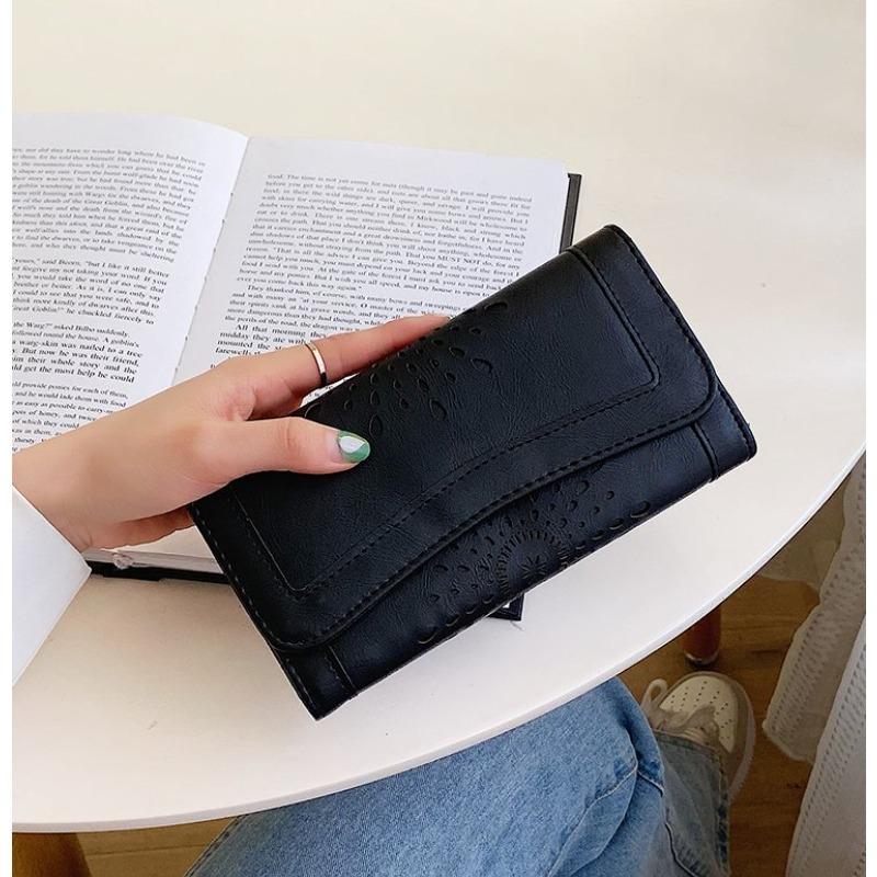 Portafoglio a tre ante con blocco RFID vintage, porta carte di credito retrò di grande capacità, pochette e organizer da donna