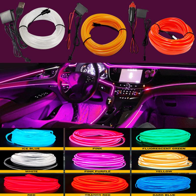 1M/2M LED dekorativní lampa do interiéru auta El drát Neonová páska Pro Auto DIY Flexibilní ambientní světlo USB Party atmosféra Dioda