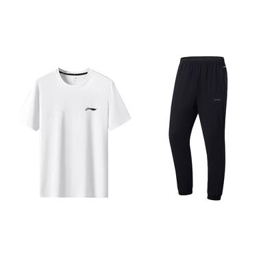 Li Ning Loose Fit Round Neck Quick Dry Short Sleeve Top Quick Dry Long Pants Casual Sports Suit Unisex Sportswear ATSU819-2+AYKU835-1