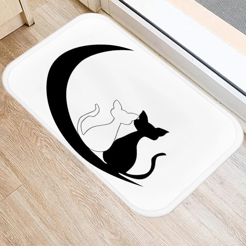 Cute Cartoon Cat Faces Carpet Black White Kawaii Minimalist Home Decoration Rug Kitchen Balcony Living Room Non-slip Floor Mat