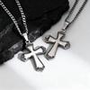 Cool Punk Cross Necklace for Men,Vintage Silver Color Stainless Steel Cross Pendant with 60CM Cuban Chain Gift