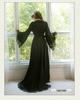 Black & White Satin Lace Patchwork Robe with V-Neck Bell Sleeves In French Court Style