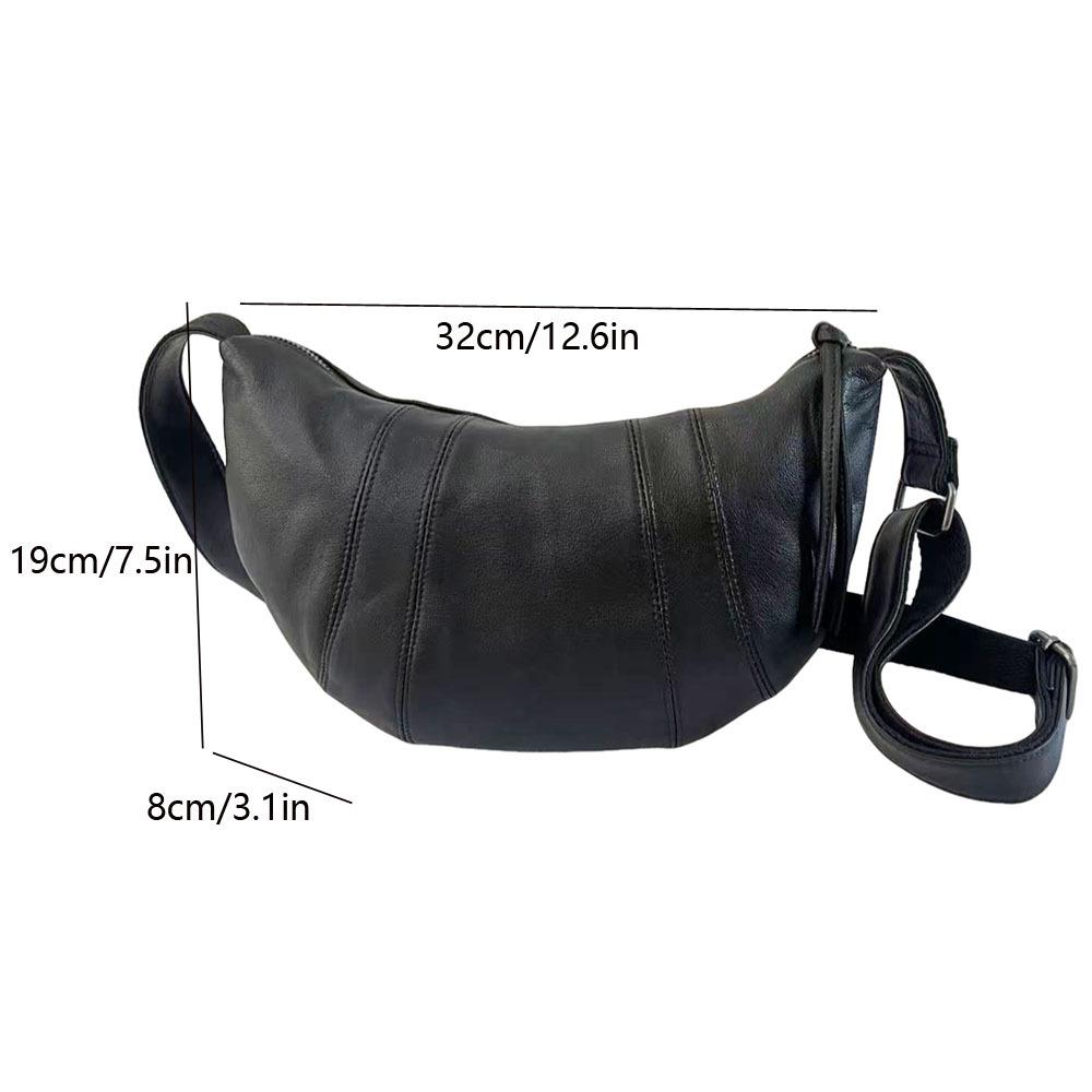 Wind Casual Leather Women'S Bag Croissant Bag Black Cowhide Splicing Shoulder Messenger Women'S Bag Retro Bag