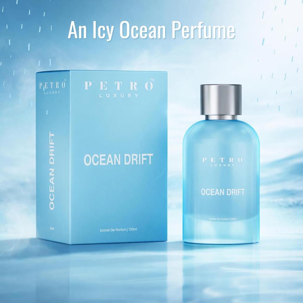 Ocean Drift Long Lasting Perfume for Men 100ml | Extrait De Parfum Fresh Aquatic Fragrance with Sea Notes, Grapefruit & Bay Leaf |