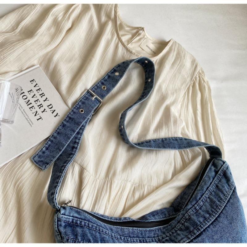 College Student Shoulder Bag Japanese Harajuku Denim Bag Girls Korean Versatile Crossbody Bag Women Shoulder Dumpling Bag