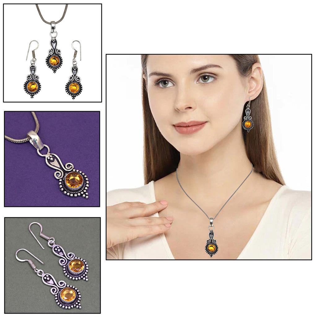 Citrine Set Jewelry Women Pendant  Earring Gemstone Earrings Gems Green