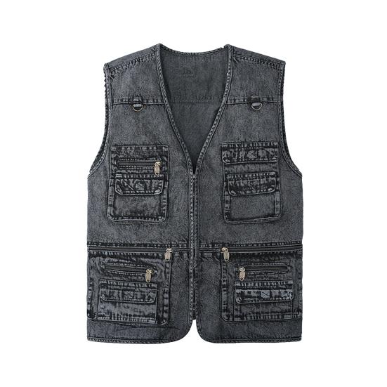 Spring Autumn Men Vest Multiple Pockets Solid Color Streetwear Plus Size Loose V Neck Sleeveless Outerwear Waistcoat for Fishing