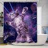 Space Cat With Laser Eyes Waterproof Shower Curtain Heat Resistant Machine Washable Non-Transparent 180X180Cm